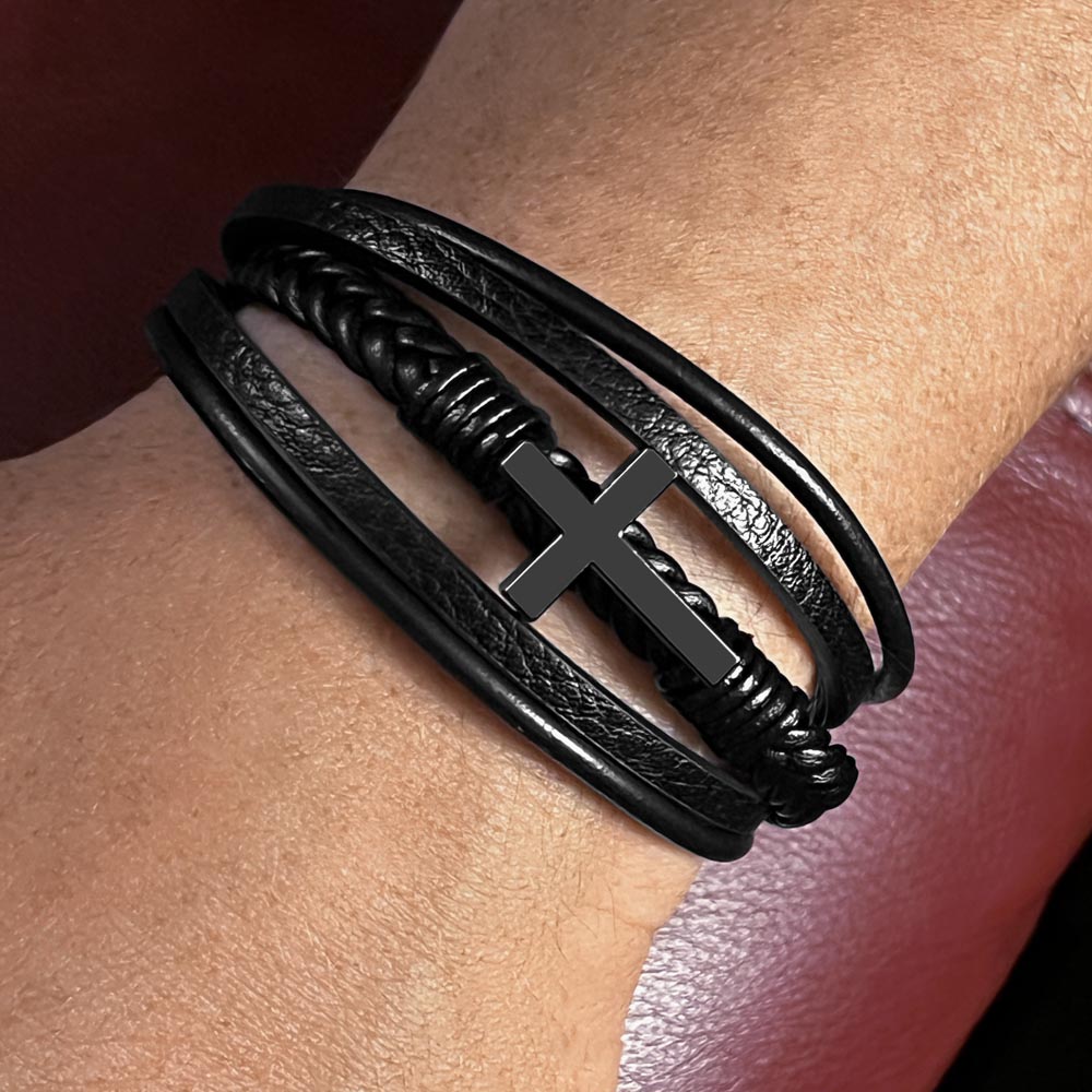 Men's Blessed Leather Cross Bracelet