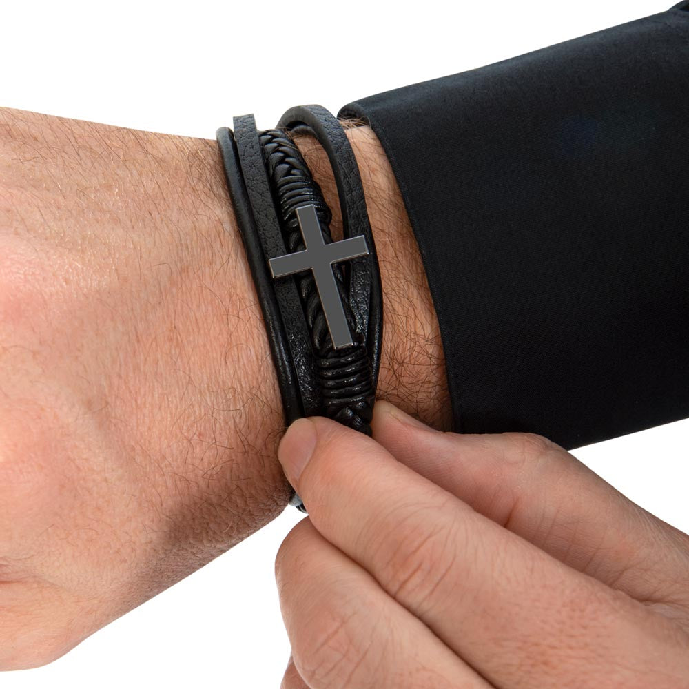 Men's Blessed Leather Cross Bracelet